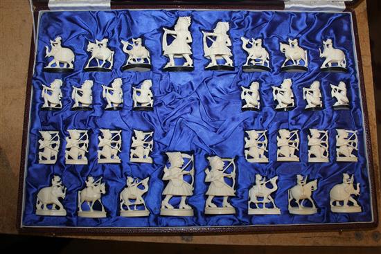 Cased Burmese ivory chess set